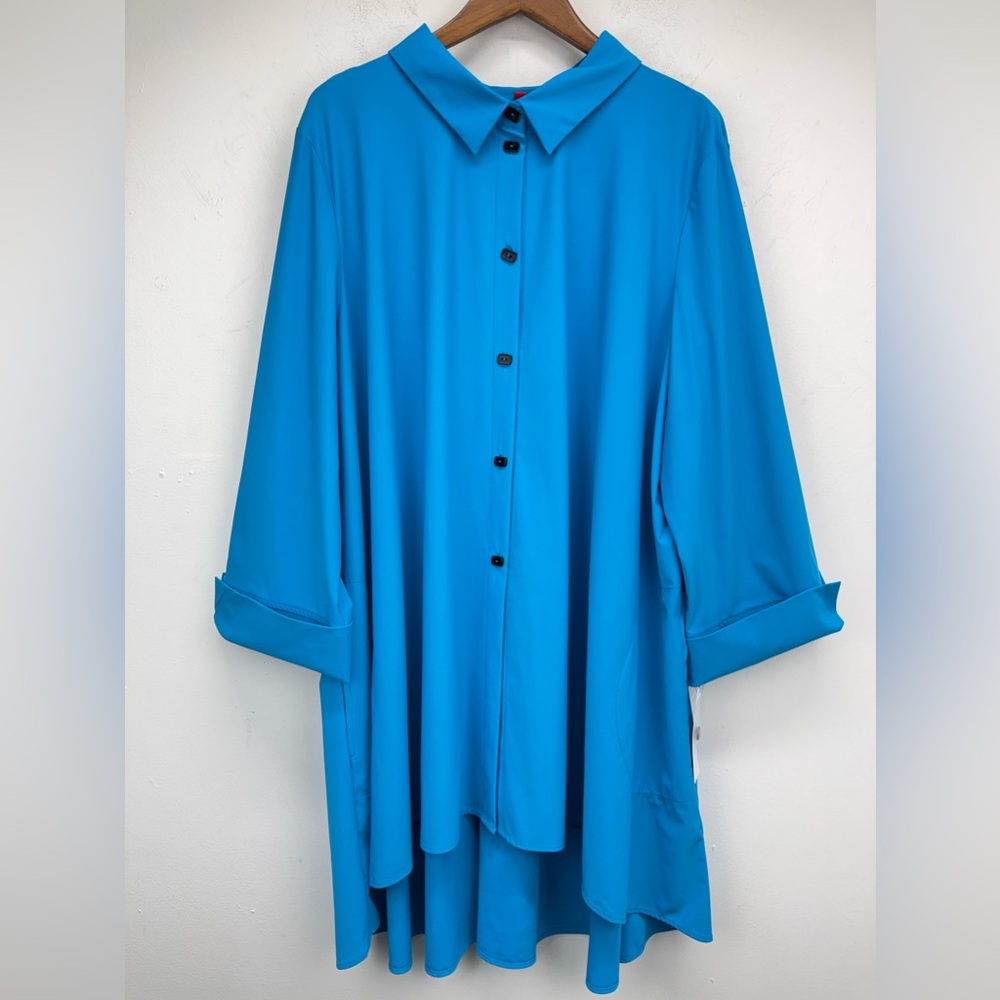 Ic By Connie K plus size 3X Women’s Turquoise Blue Button Up Tunic Top